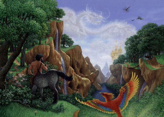 Chinese dragon, centaur and phoenix