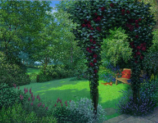 cat by bench in garden